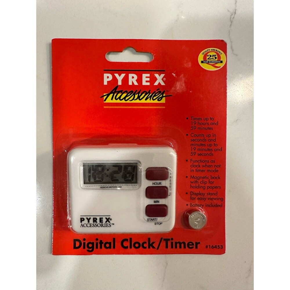 Vintage Pyrex Digital Timer 1998 White Model #16453 Package Battery NEW